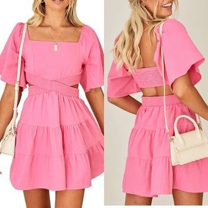 NWT Shy Velvet Women's Summer Dress Square Neck Short Sleeves Crossover Waist XL